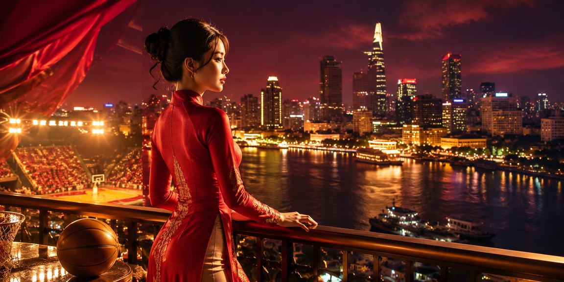 Người hâm mộ bóng rổ tại Sài Gòn theo dõi cá cược thể thao trên điện thoại với trang phục áo dài